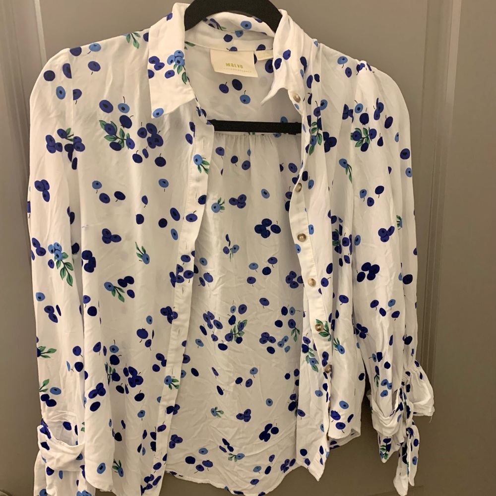 Anthropologie Maeve Blueberry Blithe Button Down View 2
